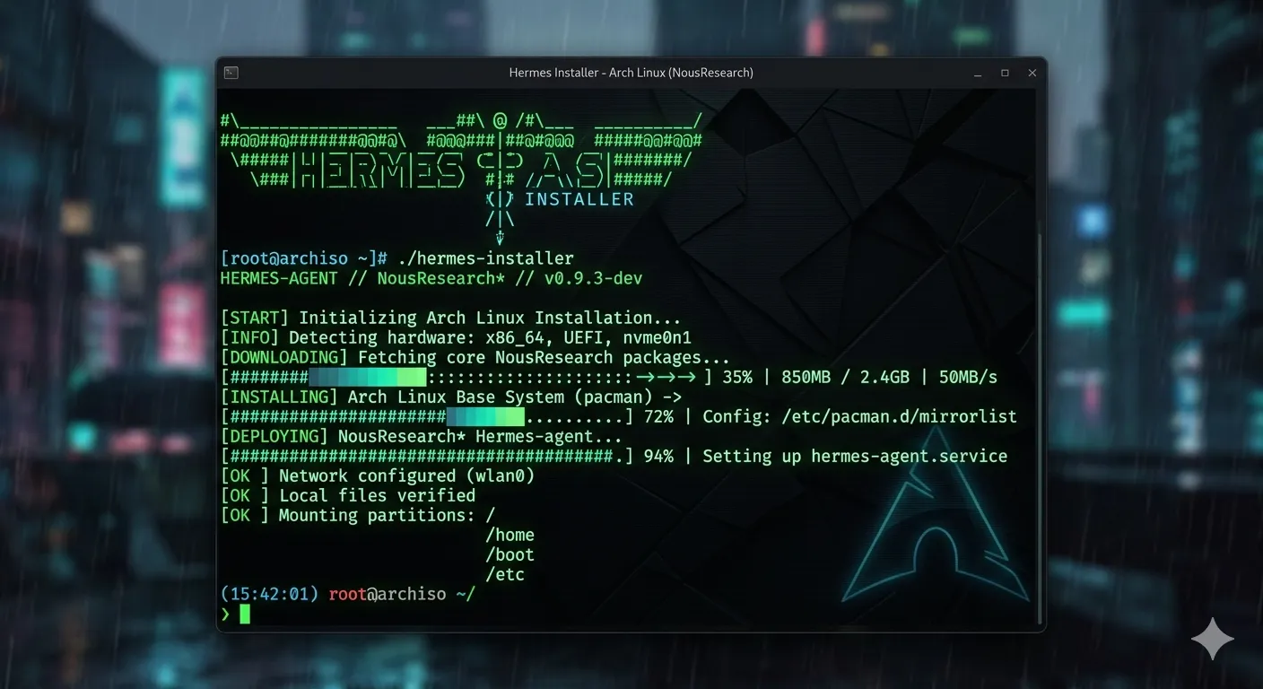 Installation de Hermes Agent via le script officiel sur Arch Linux